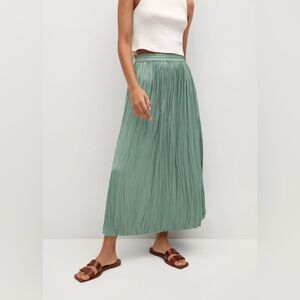 Mango Green Pleated Midi Skirt